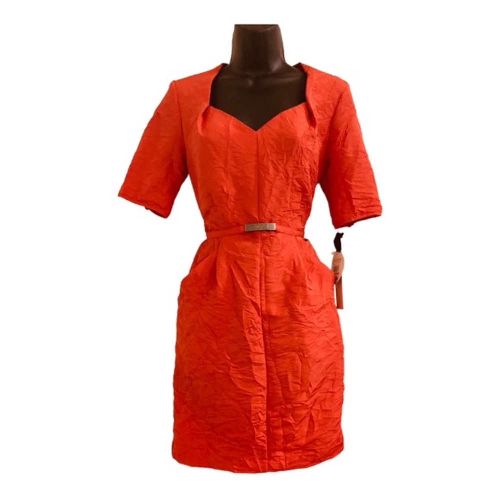 Doo.ri orange pintuck sweetheart neck line belted dress new size 4 brand new